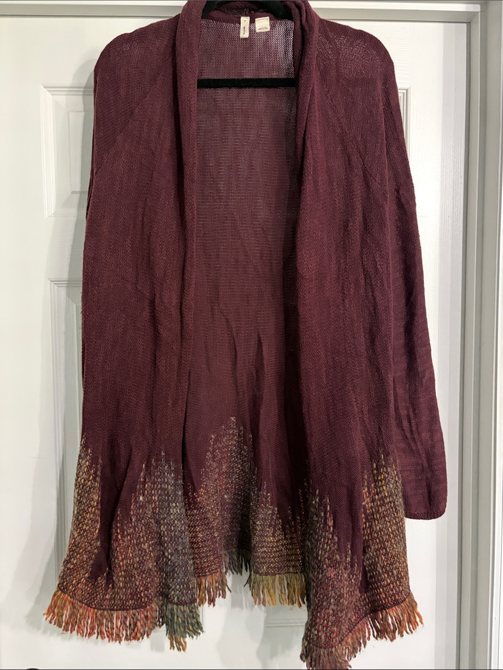 Anthropologie Moth Nevis Open Front Cardigan Fringe Hem Size L